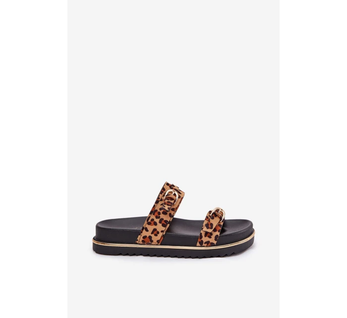 Dámské pantofle na platformě s pásky a sponami hnědé Ziferte Dámské pantofle na platformě s pásky a sponami hnědé Ziferte