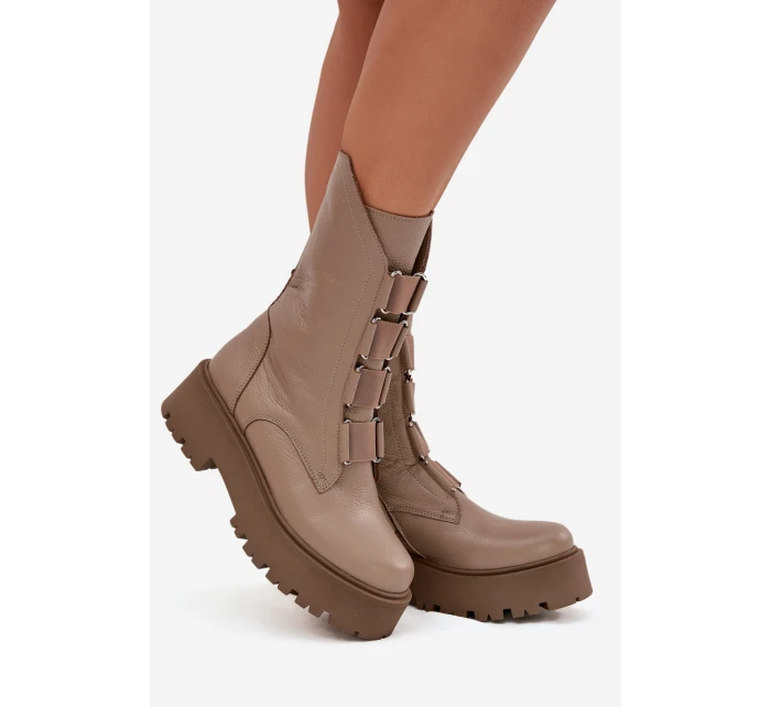 Dámské kotníkové boty z pravé kůže na platformě Zazoo 3795 béžové
