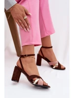 Dámské sandály na podpatku s pásky Eko semišové čokoládové model 21937481 - Boto