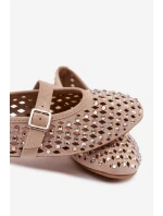 Dámské baleríny s krajkovým vzorem s kamínky a s páskem Bežowe Wilvessa