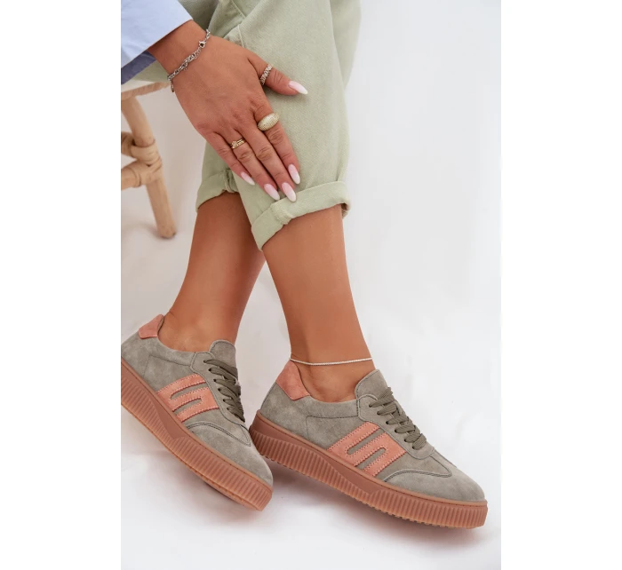 Dámské tenisky z pravé semiše Zelené model 22026533 - EVENTO Dámské tenisky z pravé semiše Zelené model 22026533 - EVENTO