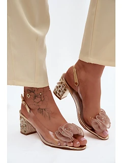 Průhledné sandály na podpatku s krystaly D&A MR61-9012 Zlaté