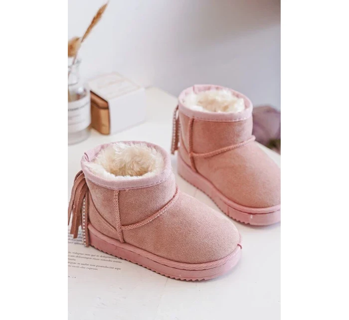 Dětské zateplené sněhule s třásněmi, růžová Mikyla