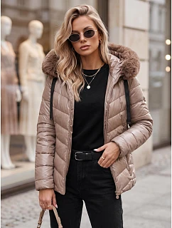 Dámská prošívaná zimní bunda s kapucí MIRIAL tmavě béžová FashionStreet TY3771