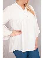Dámská viskózová halenka Plus Size s model 22043152 rukávem a výstřihem do V béžová - K-Fashion