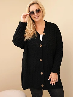 Dámský kardigan Plus Size s knoflíky a copovým vzorem černý