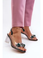 Průhledné sandály na podpatku s ozdobami zelené D&A MR38-D1