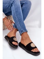 Dámské pantofle se zlatou ozdobou černé model 21685525 - Boto