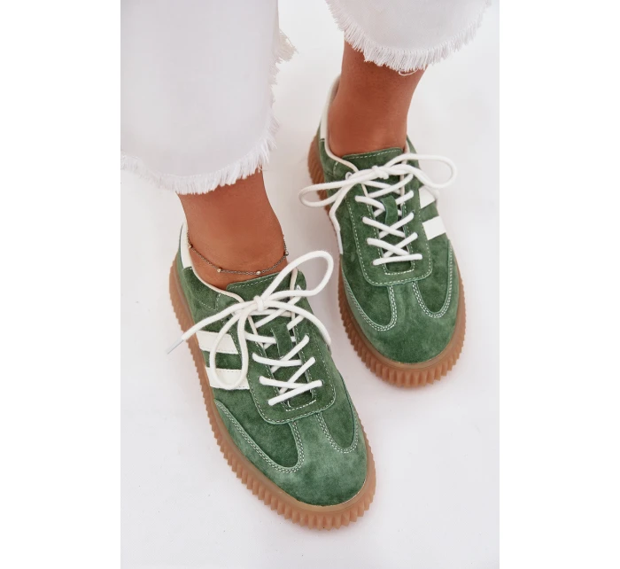Dámské Velurové Tenisky Na Platformě Zelené model 21703435 - Boto Dámské Velurové Tenisky Na Platformě Zelené model 21703435 - Boto