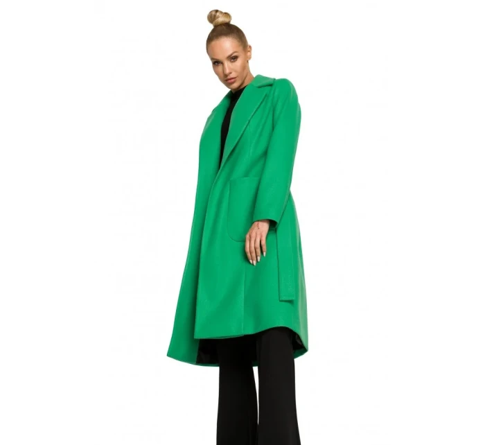 M708 Fleecový kabát s páskem a kapsami - černý