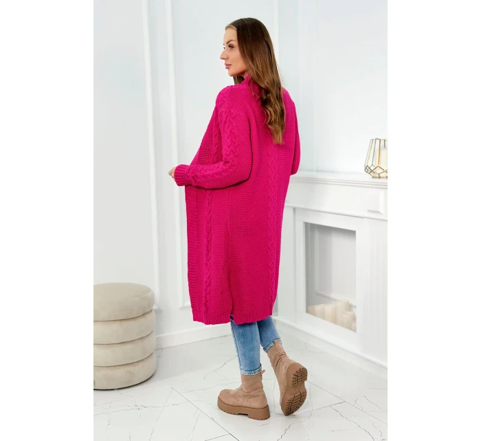 Svetr Cardigan kostkovaný kostkovaný fuchsiový Svetr Cardigan kostkovaný kostkovaný fuchsiový
