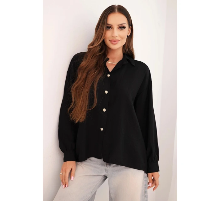 Dámská elegantní košile z viskózy s ozdobnými knoflíky černá