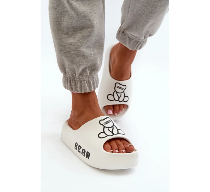 Dámské pěnové žabky na masivní podrážce s medvídkem bílé Lamira
