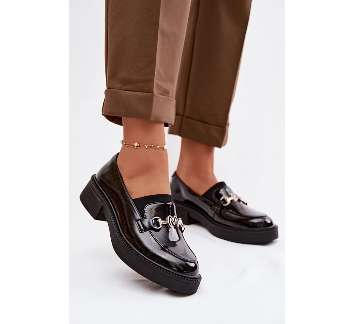 Kožené lakované mokasiny dámské s ozdobným detailem Vinceza 39985 černé