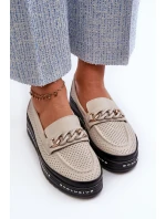 Dámské Kožené mokasíny Na Platformě S řetízkem S.Barski béžová Dámské Kožené mokasíny Na Platformě S řetízkem S.Barski béžová