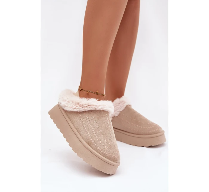 Dámské sněhule na platformě s kožíškem a dekorativním prošíváním – světle béžové Arelina Dámské sněhule na platformě s kožíškem a dekorativním prošíváním – světle béžové Arelina