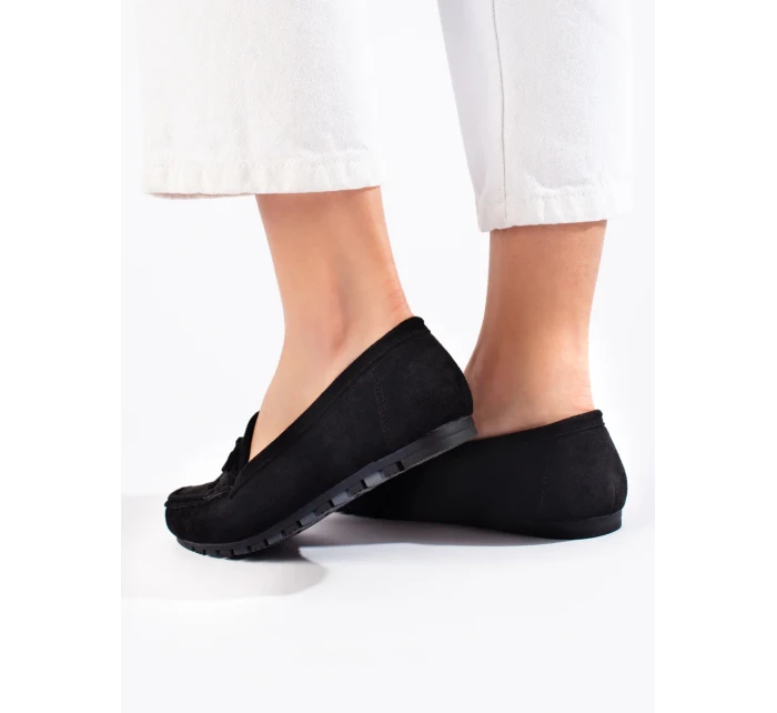 Designové mokasíny dámské černé bez podpatku Designové mokasíny dámské černé bez podpatku