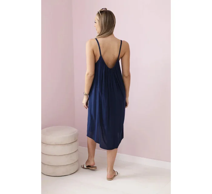 Viskózové šaty na ramínka námořnická modř