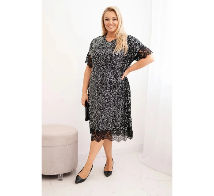 Dámské šaty Plus Size se a krajkovým černý + stříbrný model 21486186 - K-Fashion