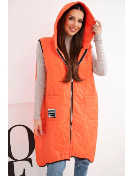 Dámská prošívaná vesta Plus Size s kapucí na zip oranžová
