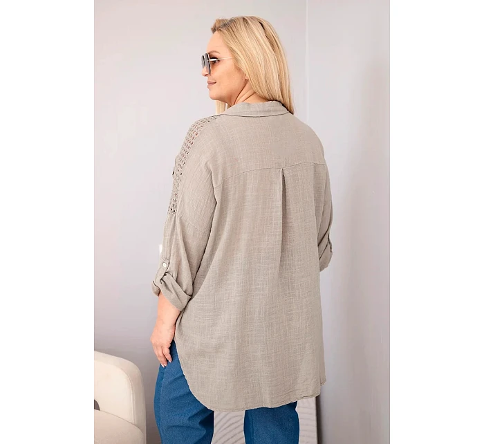 Dámská bavlněná košile Plus Size s límečkem a krajkovou vsadkou fango Dámská bavlněná košile Plus Size s límečkem a krajkovou vsadkou fango