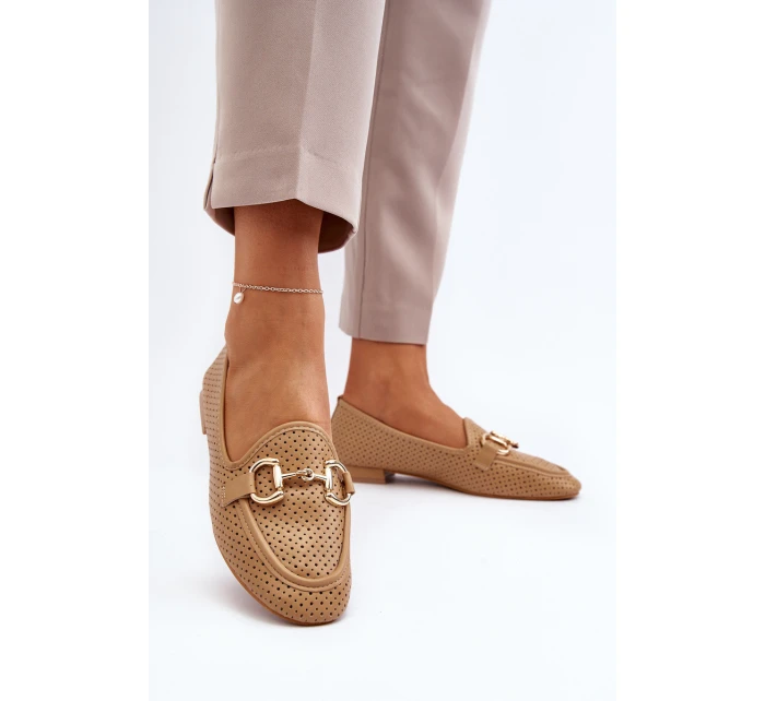 Dámské mokasíny na ploché podrážce s ozdobou Camel model 21650946 - Boto Dámské mokasíny na ploché podrážce s ozdobou Camel model 21650946 - Boto