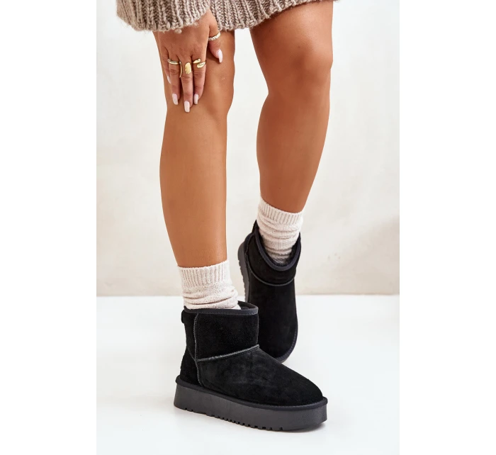 Dámské semišové zimní boty na platformě nad kotníky černé Rianaella