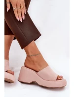 Eko Velurové Pantofle Dámské Na Platformě A Růžové model 21687974 - Boto