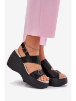Kožené dámské sandály na platformě a podpatku model 21695743 černé - S.Barski