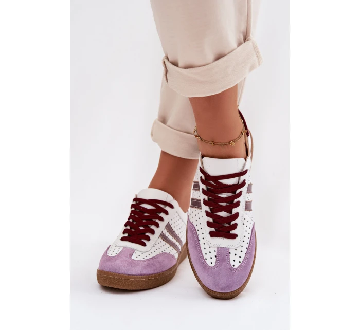 Kožené síťované dámské tenisky Zazoo N1318 bílo-fialové