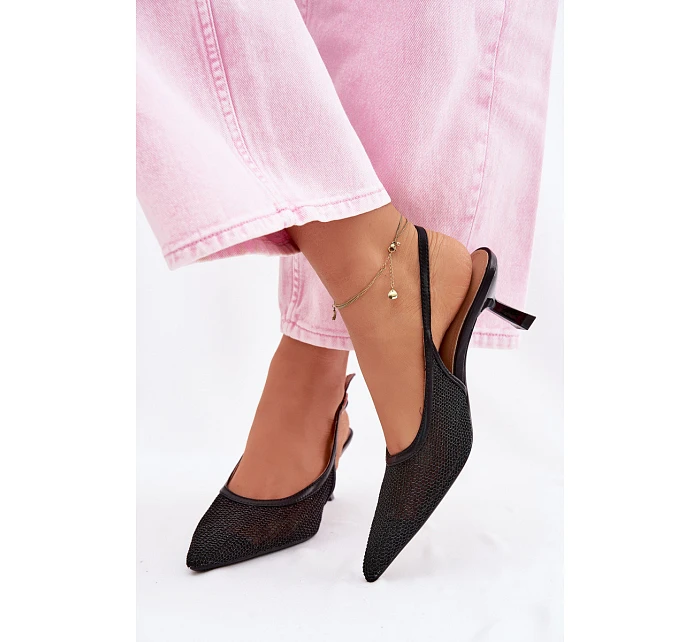 Síťové Sandály na Tenko Podpatku Černé Calora Síťové Sandály na Tenko Podpatku Černé Calora