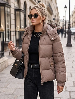 Kurtka damska zimowa pikowana z kapturem beżowa model 22361785 - FashionStreet