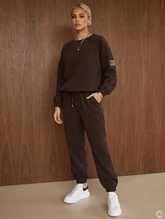 Komplet damski sztruksowy bluza i joggery czekoladowy FashionStreet AY1261