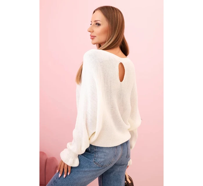 Svetr dámský z mohéru s nařasenými rukávy a výřezem na zádech ecru