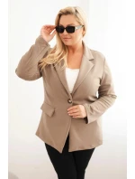 Dámská viskózová sako Plus Size s dlouhým rukávem a límcem tmavě béžová Dámská viskózová sako Plus Size s dlouhým rukávem a límcem tmavě béžová
