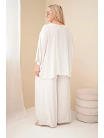 Dámský plus size viskózový komplet se širokými kalhotami a halenkou béžový