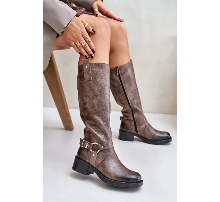 Zazoo 70141 Kožené dámské kozačky nad kolena hnědé Zazoo 70141 Kožené dámské kozačky nad kolena hnědé