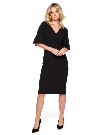 model 18004717 Zavinovací šaty s rukávy černé - Makover