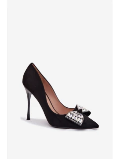Dámské lodičky s kokardou a krystaly - černé Marivine