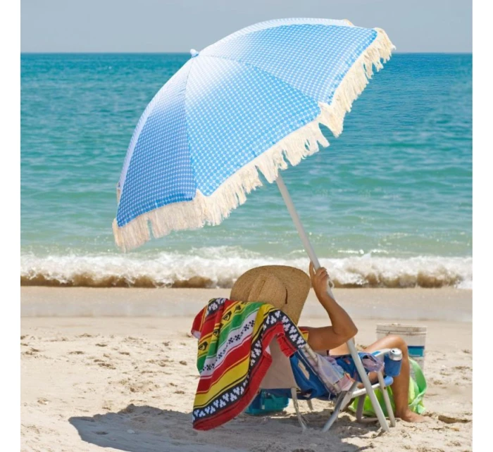 PLÁŽOVÝ A ZAHRADNÍ SLUNEČNÍK SE STŘAPCI 174 CM MODRÝ PLÁŽOVÝ A ZAHRADNÍ SLUNEČNÍK SE STŘAPCI 174 CM MODRÝ