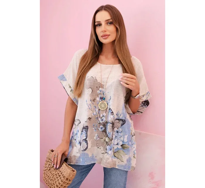 Dámská bavlněná košile s model 22020953 a květinami béžový - K-Fashion