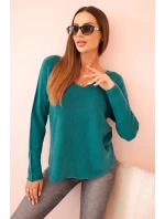 Svetr dámský s viskózou s výstřihem do V světle model 21310154 - K-Fashion Svetr dámský s viskózou s výstřihem do V světle model 21310154 - K-Fashion