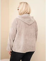 Dámská mikina Plus Size manšestrová s kapucí a zipem oversize fango zelená Dámská mikina Plus Size manšestrová s kapucí a zipem oversize fango zelená