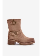 Dámské Botky Na Nízkém Podpatku S Přezkami Tmavě Béžové model 21671197 - Boto Dámské Botky Na Nízkém Podpatku S Přezkami Tmavě Béžové model 21671197 - Boto