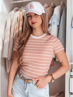 LINESS dámské pruhované basic tričko růžové FashionStreet RY2809