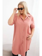 Dámská košilová šaty Plus Size s delším zadním dílem a model 21428151 rukávy tmavě pudrově růžová - K-Fashion