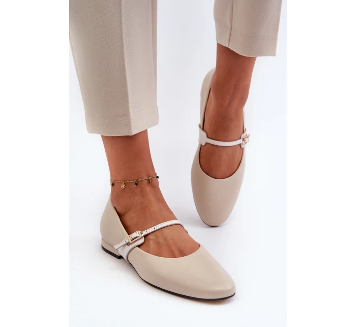 Dámské kožené na ploché podrážce  béžové model 21656270 - Laura Messi