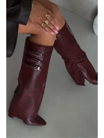 Dámské Kozačky Na Podpatku  Pásky S Přezkami Bordové model 21704830 - Boto