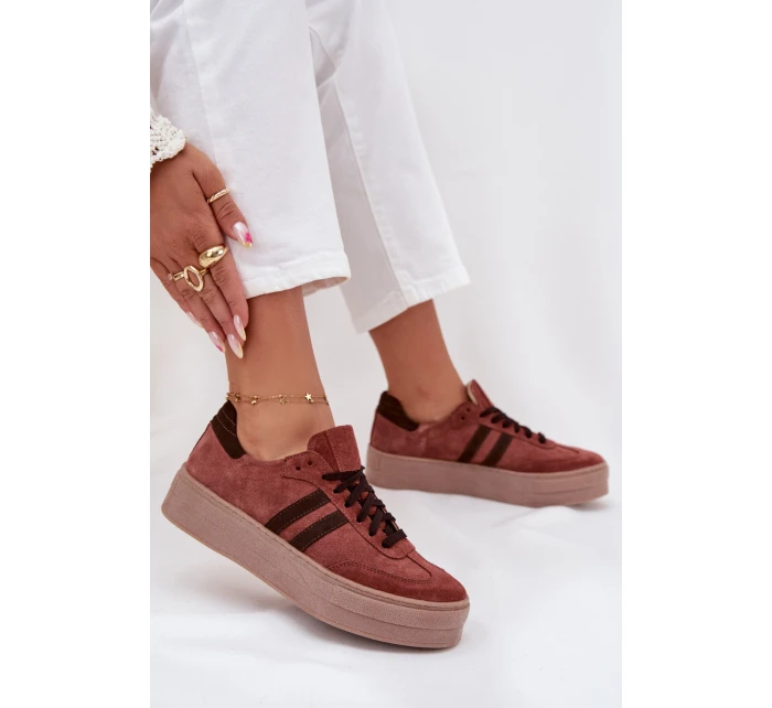 Dámské semišové tenisky na platformě Zazoo N1068S2 Hnědé