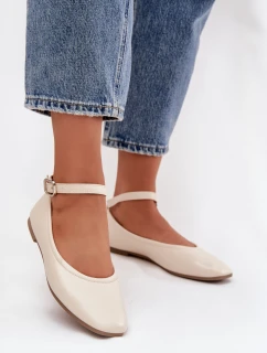 Dámské baleríny s páskem a sponou béžové Janelor